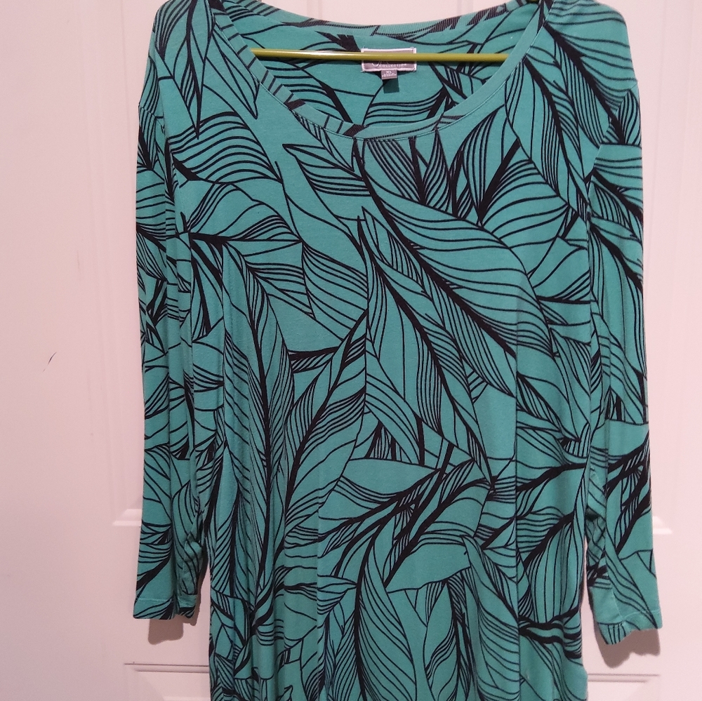 JM COLLECTION Sz XL tunic turquoise and black
